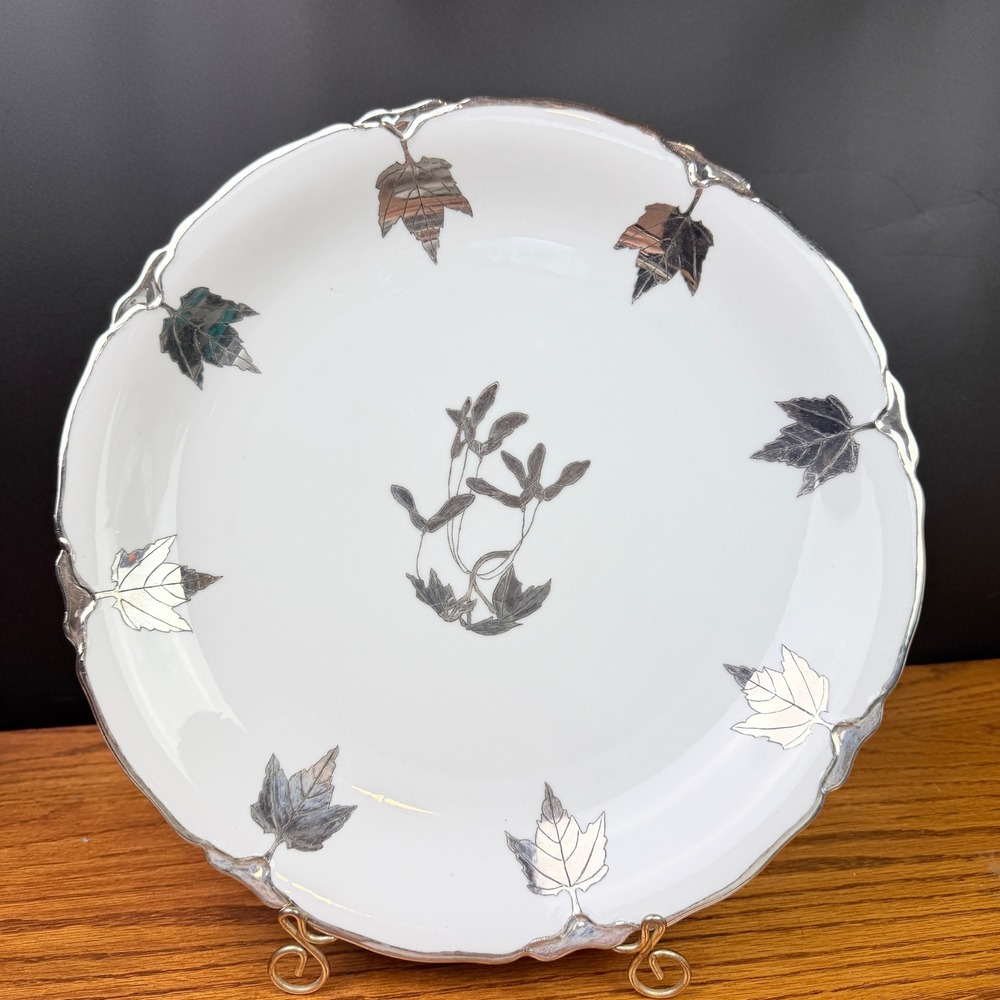 H&C Selb Bavaria Tray Plate Porcelain Silver leaf overlay 1929 Art Deco 97 yrs